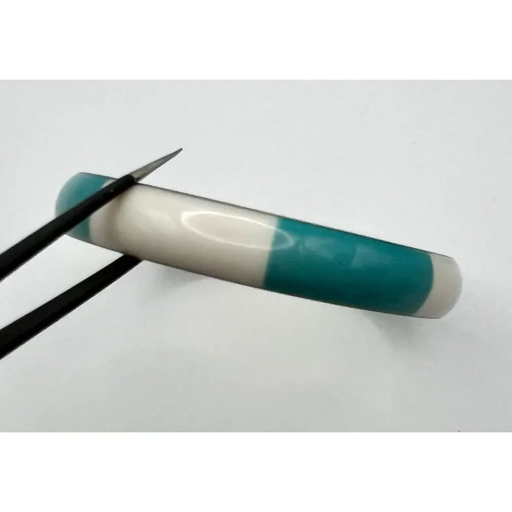 Set of 3 Bracelets Wooden Enamel Metal Aqua Teal Cream Gold Tone
